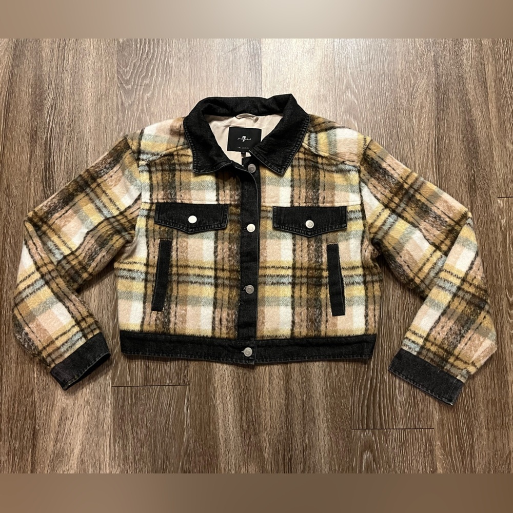 *Final Price* 7 For All Mankind Cropped Plaid Denim Jacket Size Medium
